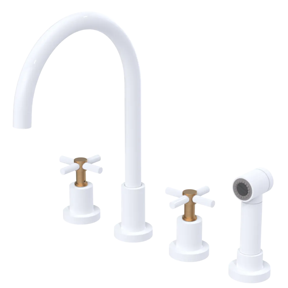 Rubinet Widespread Kitchen Set with LaSalle Spout with Hand Spray White