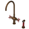 Rubinet Two Handle Single Hole Kitchen Set with LaSalle Spout with Hand Spray Tuscan Brass