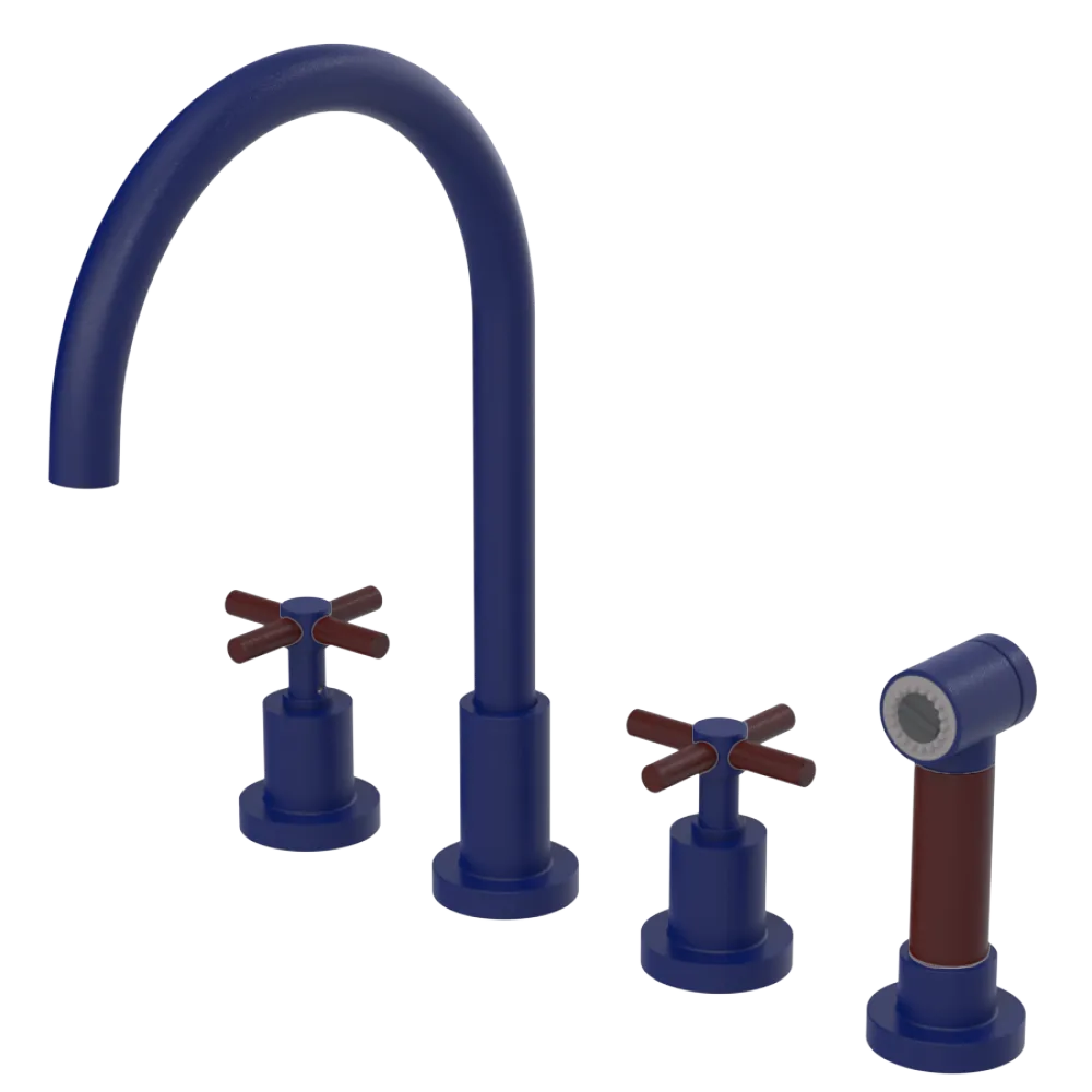 Rubinet Widespread Kitchen Set with LaSalle Spout with Hand Spray Midnight Blue