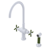 Rubinet Two Handle Single Hole Kitchen Set with LaSalle Spout with Hand Spray White