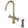 Rubinet Two Handle Single Hole Kitchen Set with LaSalle Spout with Hand Spray Natural Brass
