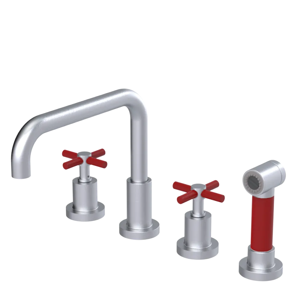 Rubinet Widespread Kitchen Set with Hand Spray Satin Chrome