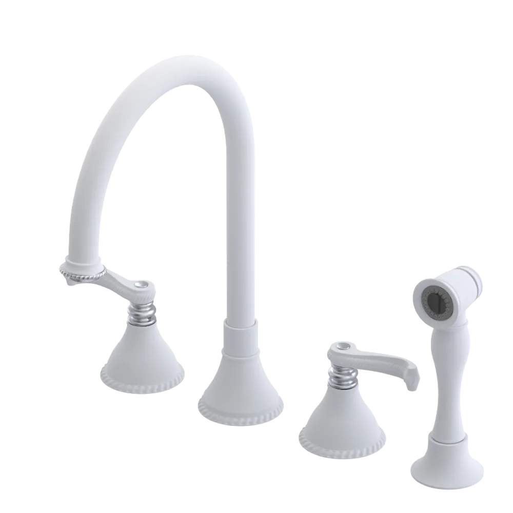 Rubinet Widespread Kitchen Set with Hand Spray Matt White