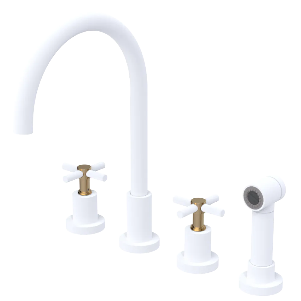 Rubinet Widespread Kitchen Set with LaSalle Spout with Hand Spray Matt White