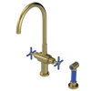 Rubinet Two Handle Single Hole Kitchen Set with LaSalle Spout with Hand Spray Natural Brass