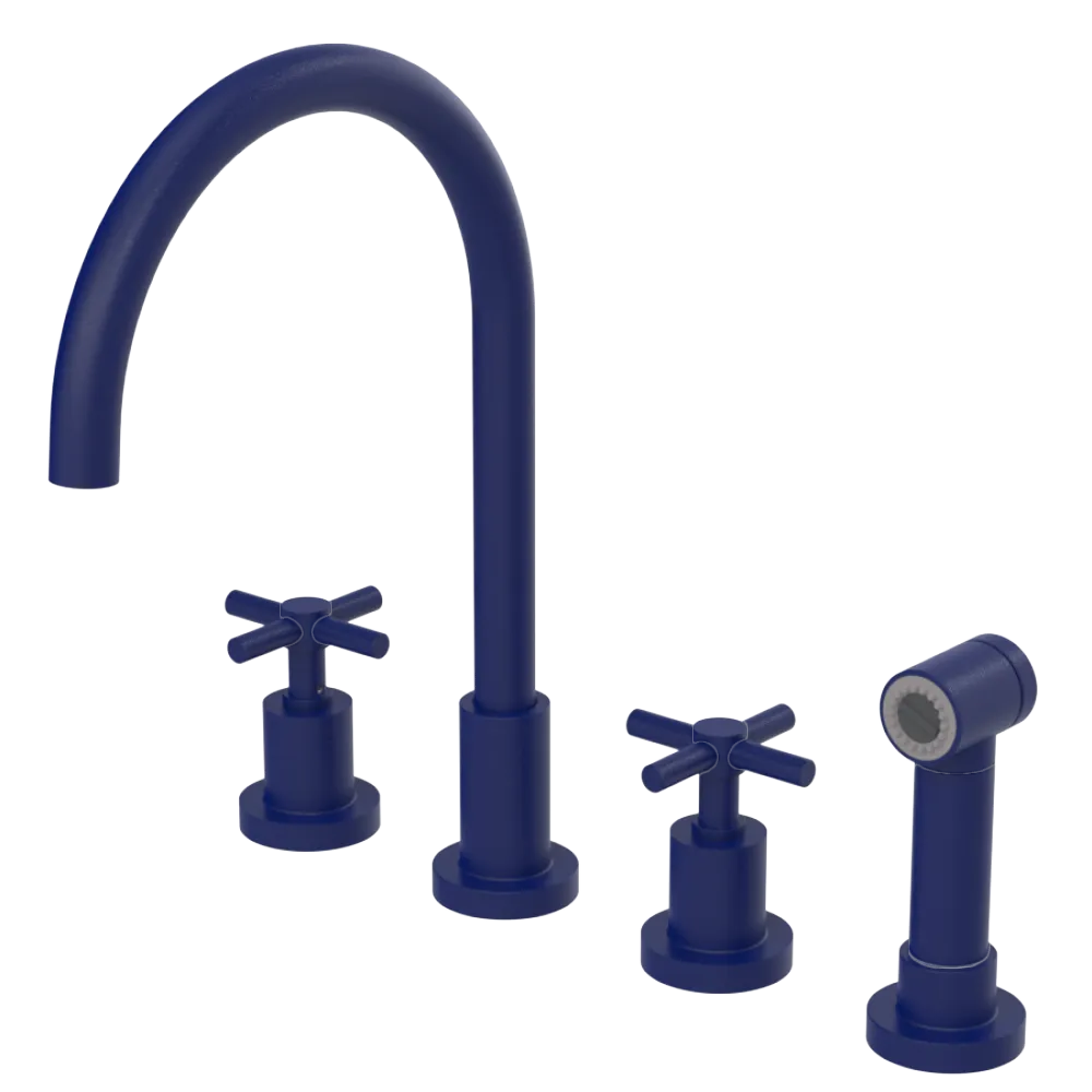Rubinet Widespread Kitchen Set with LaSalle Spout with Hand Spray Midnight Blue
