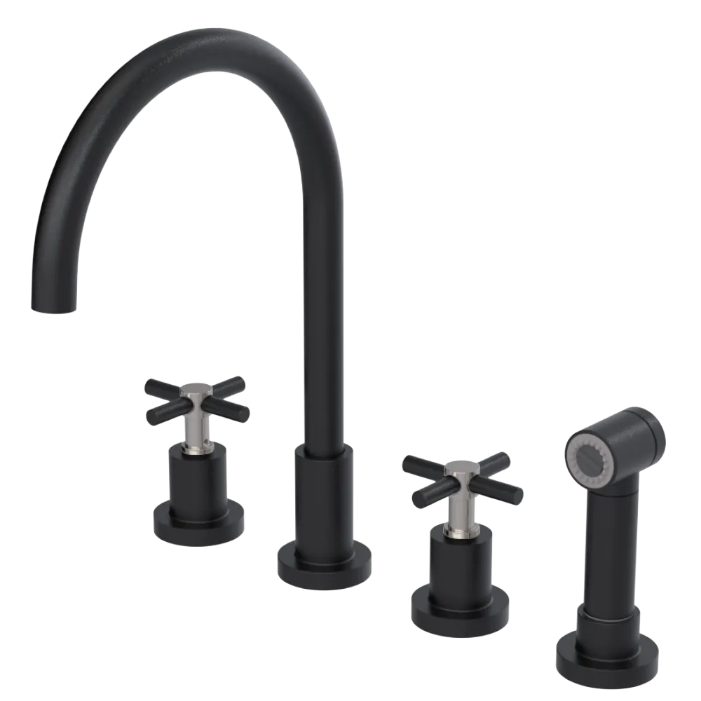 Rubinet Widespread Kitchen Set with LaSalle Spout with Hand Spray Matt Black