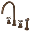 Rubinet Widespread Kitchen Set with LaSalle Spout with Hand Spray Tuscan Brass