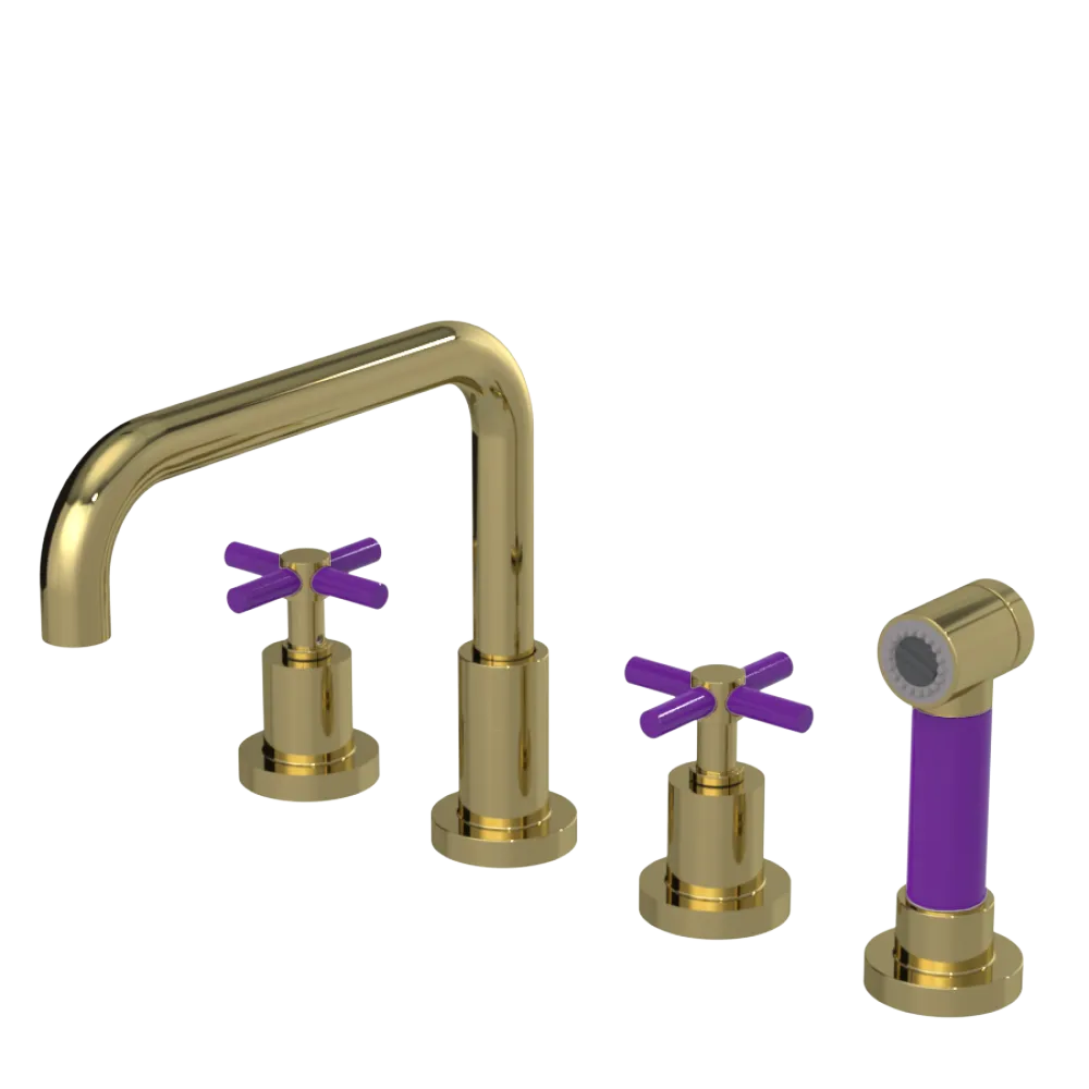 Rubinet Widespread Kitchen Set with Hand Spray Natural Brass