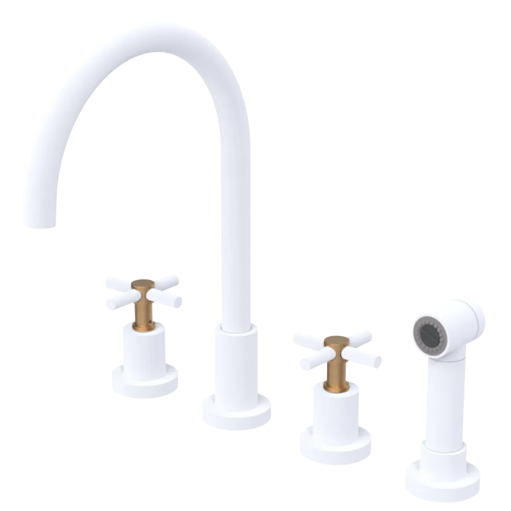Rubinet Widespread Kitchen Set with LaSalle Spout with Hand Spray Matt White