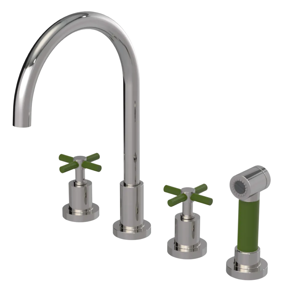 Rubinet Widespread Kitchen Set with LaSalle Spout with Hand Spray Polished Nickel