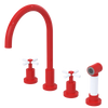 Rubinet Widespread Kitchen Set with LaSalle Spout with Hand Spray Red