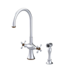 Rubinet Two Handle Single Hole Kitchen Set with Hand Spray Satin Chrome