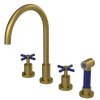 Rubinet Widespread Kitchen Set with LaSalle Spout with Hand Spray Antique Brass Matt