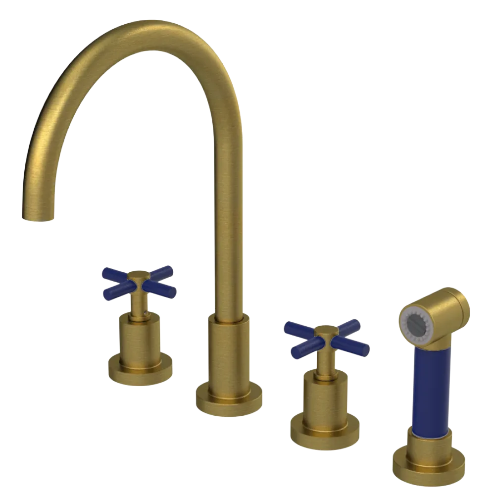 Rubinet Widespread Kitchen Set with LaSalle Spout with Hand Spray Antique Brass Matt