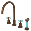 Rubinet Widespread Kitchen Set with LaSalle Spout with Hand Spray Tuscan Brass