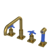 Rubinet Widespread Kitchen Set with Genesis Spout with Hand Spray Antique Brass Matt