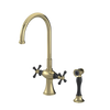 Rubinet Two Handle Single Hole Kitchen Set with Hand Spray Natural Brass