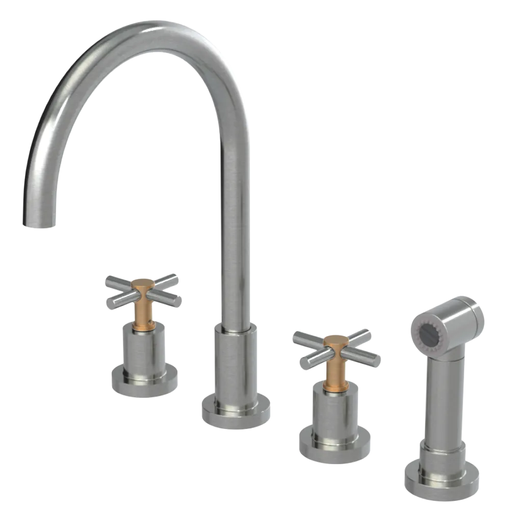 Rubinet Widespread Kitchen Set with LaSalle Spout with Hand Spray Satin Nickel
