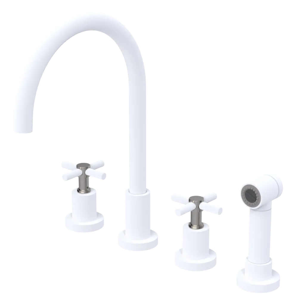 Rubinet Widespread Kitchen Set with LaSalle Spout with Hand Spray Matt White