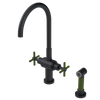 Rubinet Two Handle Single Hole Kitchen Set with LaSalle Spout with Hand Spray Matt Black