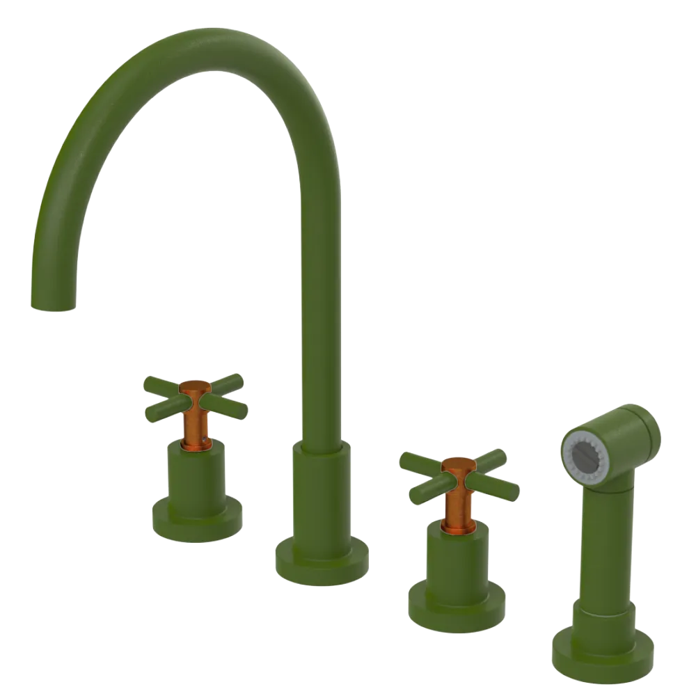 Rubinet Widespread Kitchen Set with LaSalle Spout with Hand Spray Green Envy
