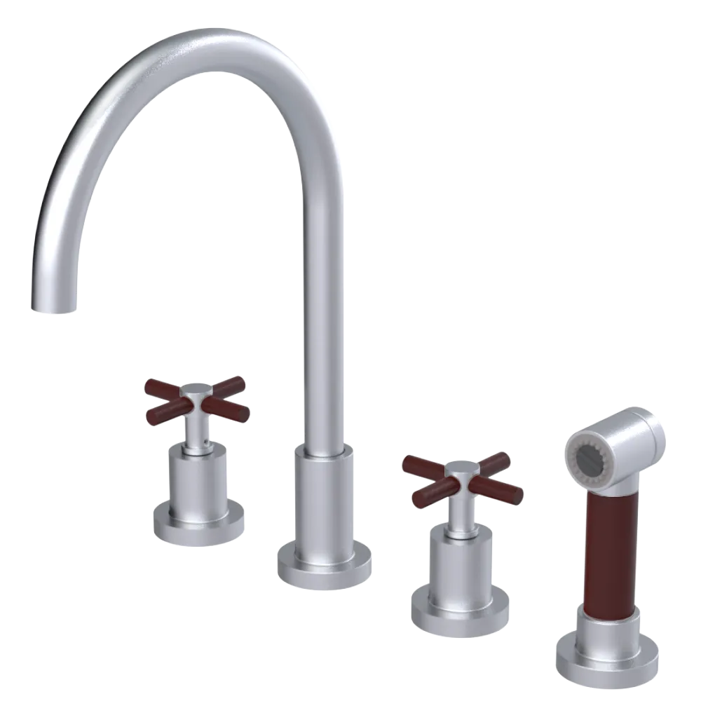 Rubinet Widespread Kitchen Set with LaSalle Spout with Hand Spray Satin Chrome