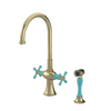 Rubinet Two Handle Single Hole Kitchen Set with Hand Spray Natural Brass