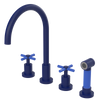 Rubinet Widespread Kitchen Set with LaSalle Spout with Hand Spray Midnight Blue