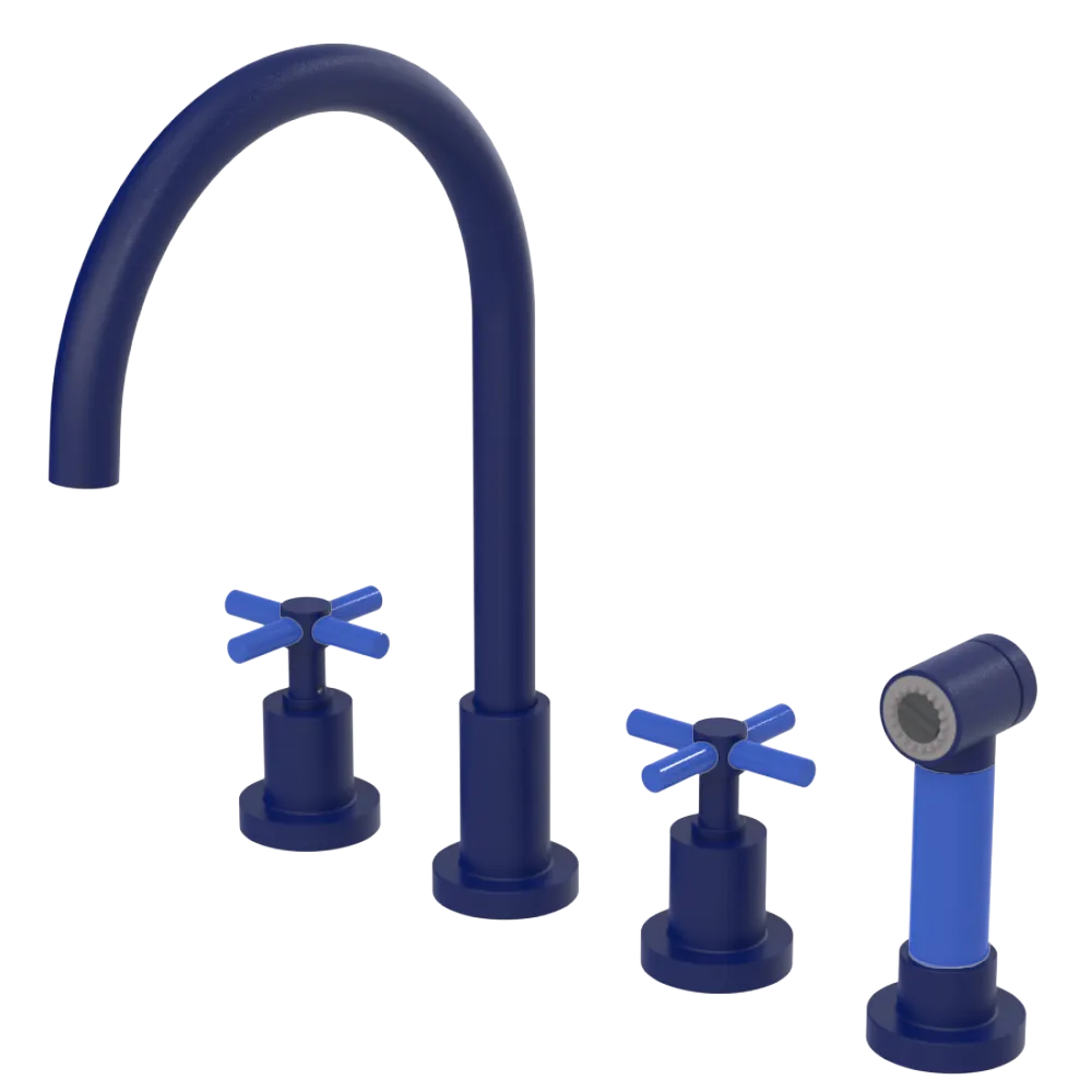 Rubinet Widespread Kitchen Set with LaSalle Spout with Hand Spray Midnight Blue