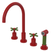 Rubinet Widespread Kitchen Set with LaSalle Spout with Hand Spray Maroon