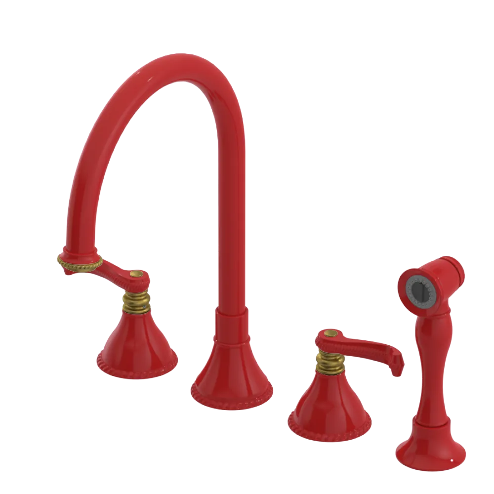 Rubinet Widespread Kitchen Set with Hand Spray Red