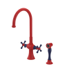 Rubinet Two Handle Single Hole Kitchen Set with Hand Spray Red
