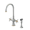 Rubinet Two Handle Single Hole Kitchen Set with Hand Spray Satin Nickel