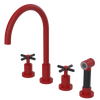 Rubinet Widespread Kitchen Set with LaSalle Spout with Hand Spray Maroon