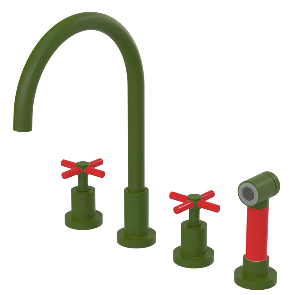 Rubinet Widespread Kitchen Set with LaSalle Spout with Hand Spray Green Envy