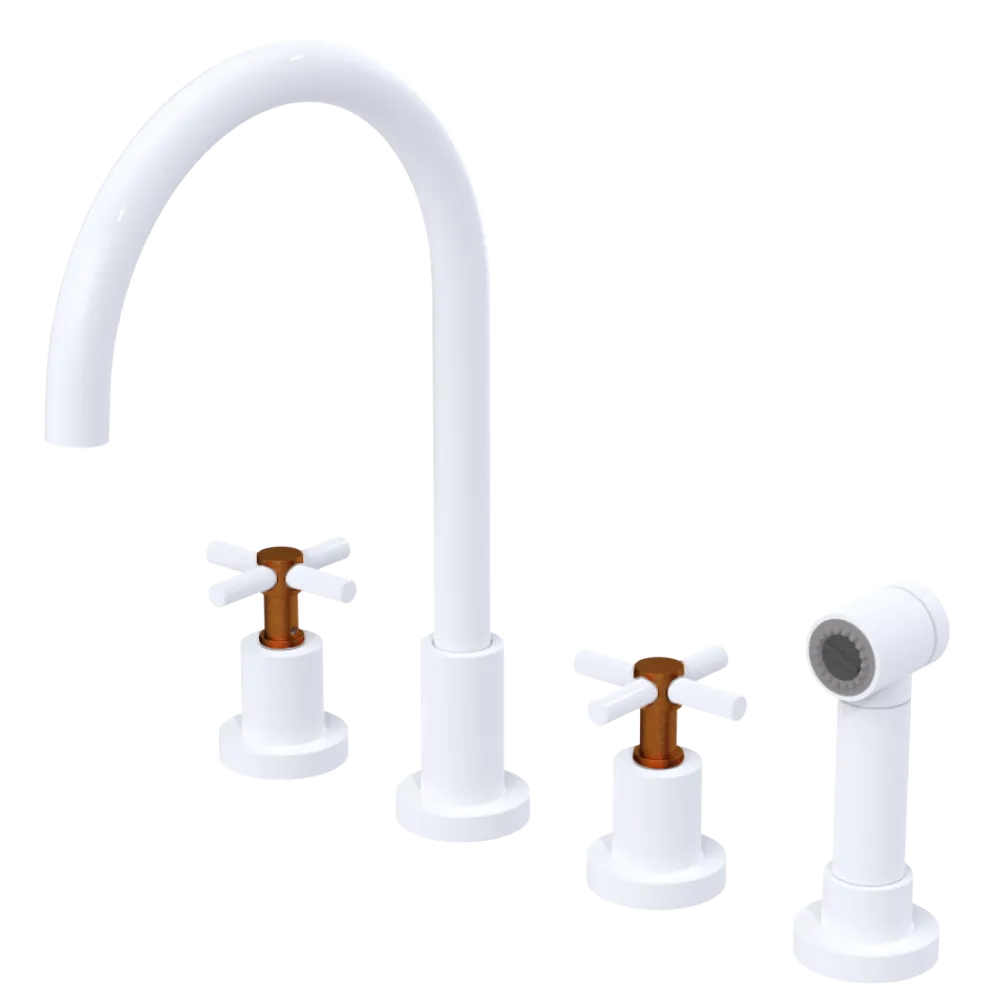 Rubinet Widespread Kitchen Set with LaSalle Spout with Hand Spray White