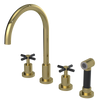 Rubinet Widespread Kitchen Set with LaSalle Spout with Hand Spray Natural Brass