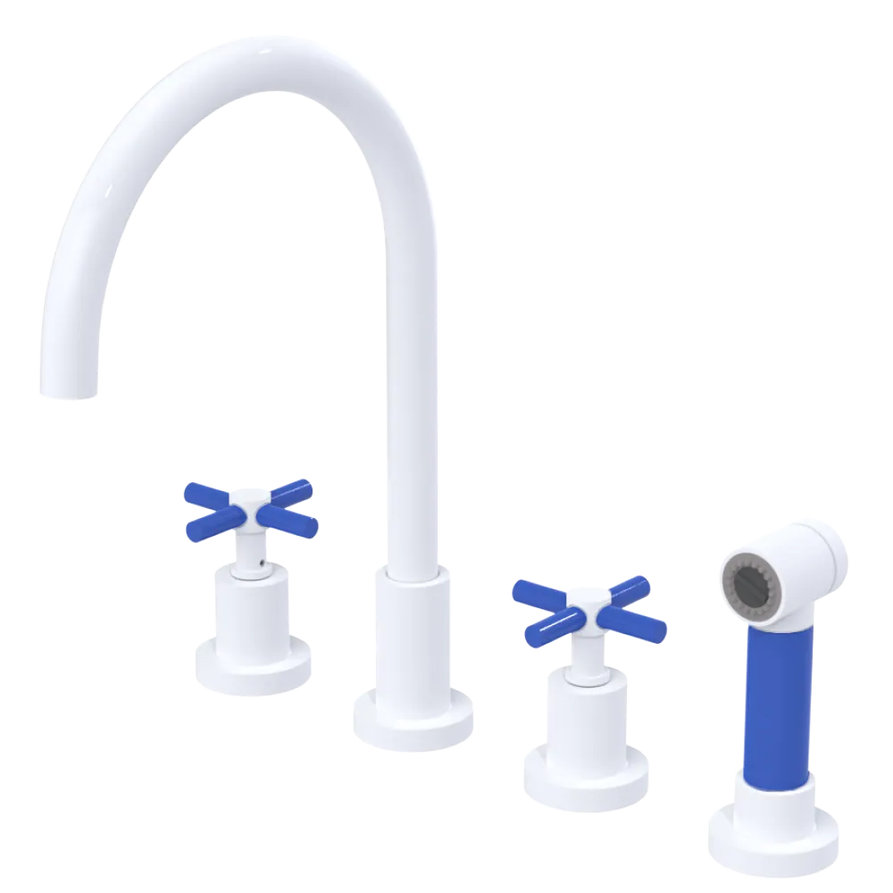 Rubinet Widespread Kitchen Set with LaSalle Spout with Hand Spray White
