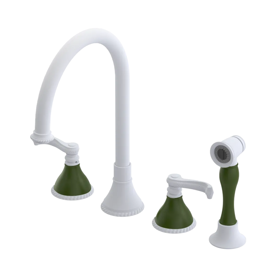 Rubinet Widespread Kitchen Set with Hand Spray Matt White