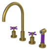 Rubinet Widespread Kitchen Set with LaSalle Spout with Hand Spray Antique Brass Matt