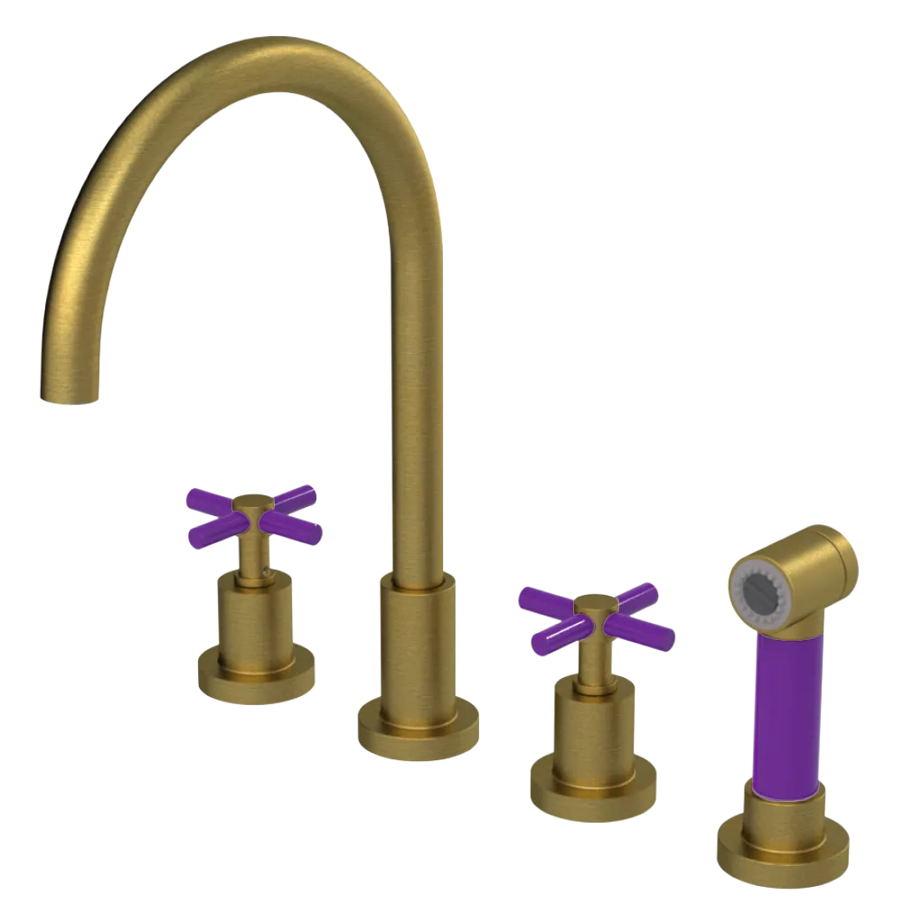 Rubinet Widespread Kitchen Set with LaSalle Spout with Hand Spray Antique Brass Matt