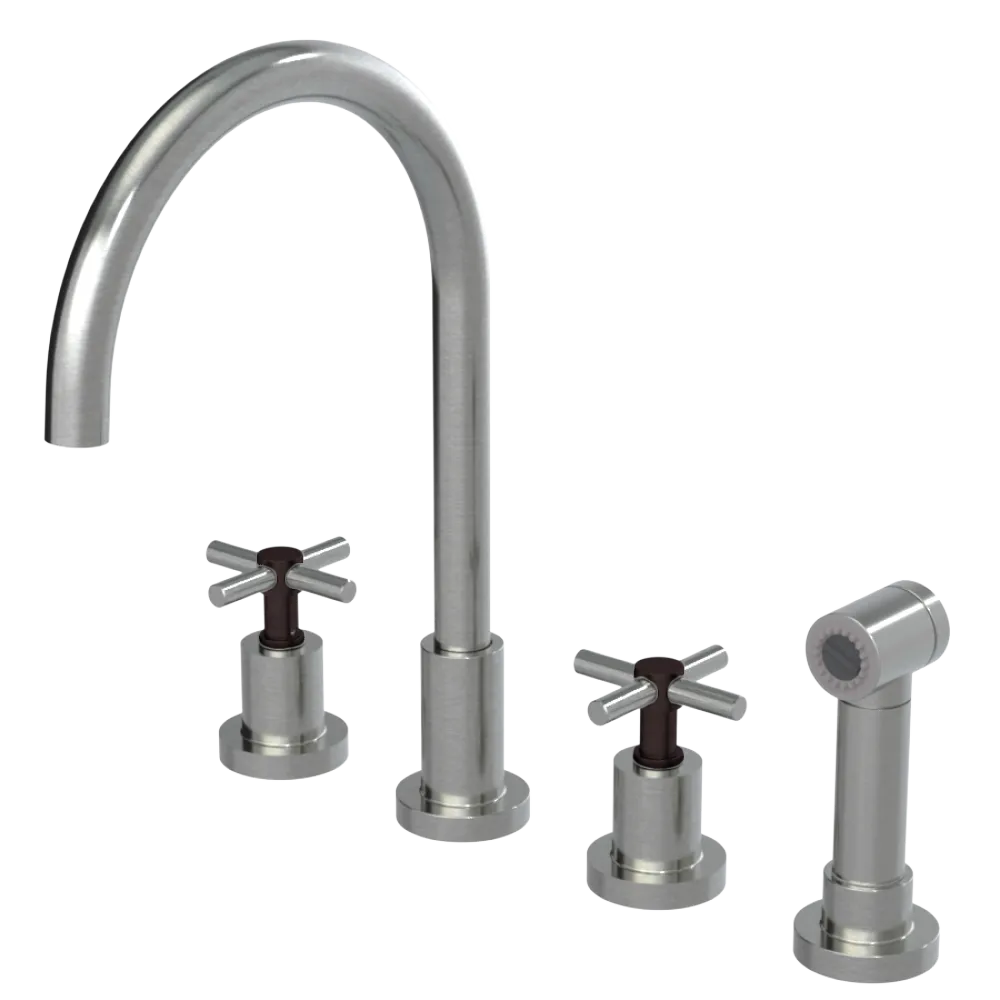 Rubinet Widespread Kitchen Set with LaSalle Spout with Hand Spray Satin Nickel