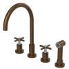 Rubinet Widespread Kitchen Set with LaSalle Spout with Hand Spray Tuscan Brass