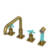 Rubinet Widespread Kitchen Set with Genesis Spout with Hand Spray Antique Brass Matt