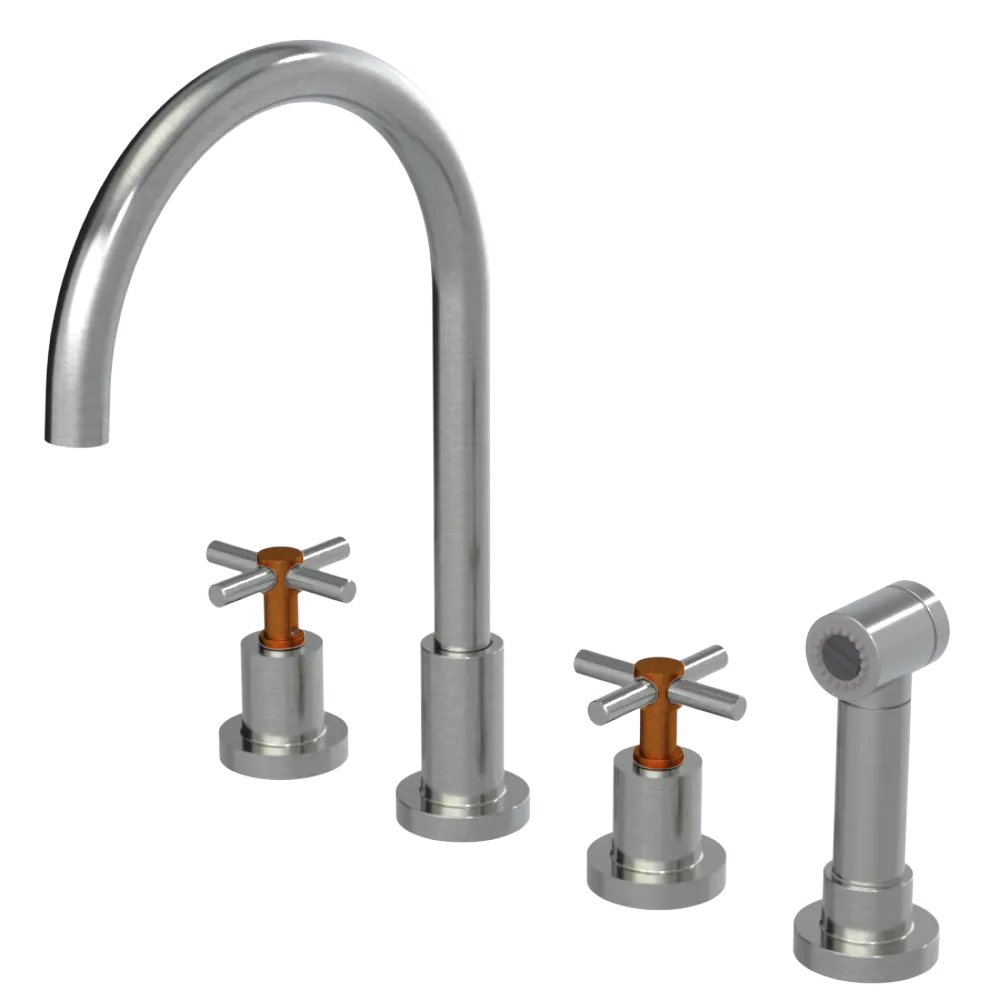 Rubinet Widespread Kitchen Set with LaSalle Spout with Hand Spray Satin Nickel