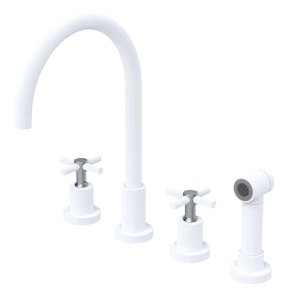 Rubinet Widespread Kitchen Set with LaSalle Spout with Hand Spray Matt White