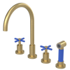 Rubinet Widespread Kitchen Set with LaSalle Spout with Hand Spray Satin Brass