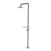 Rubinet Pressure Balance Outdoor Shower with Hand Held Shower & 10" Shower Head (with shelf) - 304 Stainless Steel Polished Nickel