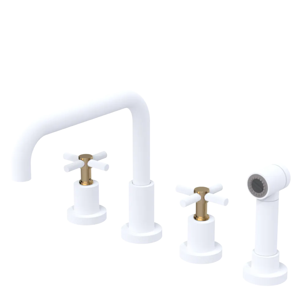 Rubinet Widespread Kitchen Set with Hand Spray Matt White